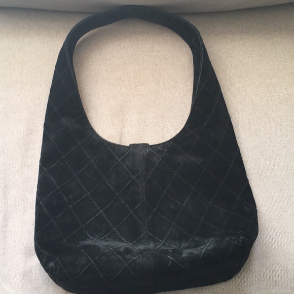 Vintage Black Chanel Quilted Suede Hobo. - Picture 5 of 13